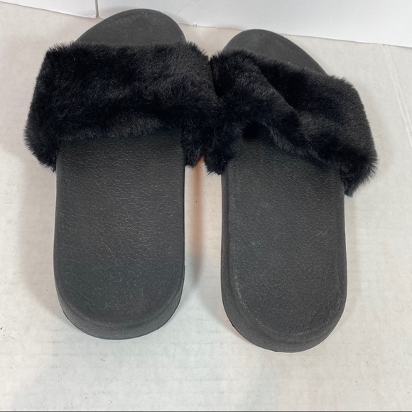 Black faux fur slides - Picture 5 of 6